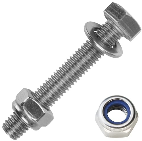 Sechskantschrauben M10x20 mm inkl. Sicherungsmuttern & Unterlegscheiben M10 aus Edelstahl A2 (10 Stück) | Maschinenschrauben - Stoppmuttern - Beilagscheiben von MESAROS®