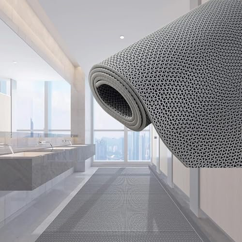 MDDKOP Tappeto Anti-Slip Impermeabile DRENANTE | Pedana in Plastica, Gomma, PVC Tappetino Antiscivolo Multiuso, su Misura | Sauna - Docce - per Piscina, Garage, Bagno, Cucina(Gray,120x300x0.5cm)