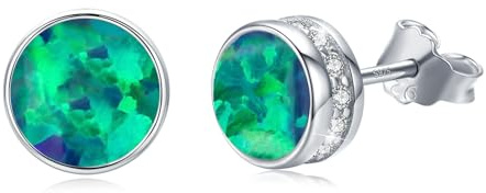 Opal Ohrstecker 925 Sterling Silber Hypoallergen Rund Ohrstecker Opal Türkis Obsidian Ohrringe für Damen Männer 7 mm
