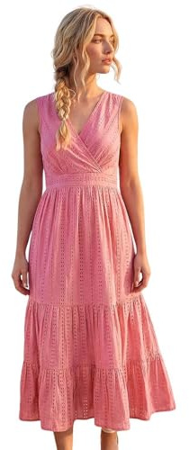 Roman Originals Embroidered V-Neck Midi Dress for Women UK - Ladies Everyday Holiday Spring Summer V-Neckline Comfy Soft Evening Vacation Work Party