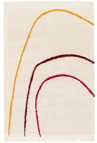 Teppich MIRAGE | Symbolic Lines 160 x 230 CM – Weicher Hochflor Teppich mit Fransen, antistatisch & Oeko-Tex, Ethno Design, Wohnzimmerteppich, Fußbodenheizung geeignet, bunt, 30mm Florhöhe