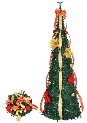6FT Pre-lit Christmas Tree, Pop Up Artificial Xmas Tree with Battery Operated 80 LED Lights for Home Office Store Holiday ﻿ (A)