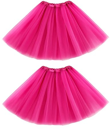 2 Stück Tütü Damen, Pinker Rock, Rosa Tütü, Ballett Tüllrock, 40 cm Länge, Evening Dresses Occasion,Ideal Für Halloween, Karneval Und Cosplay(Rosenrot)