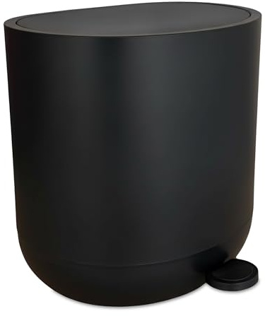 Relaxdays Mülleimer, 7 Liter, Absenkautomatik, Pedal, entnehmbarer Inneneimer, Kosmetikeimer, Matter Badeimer, schwarz