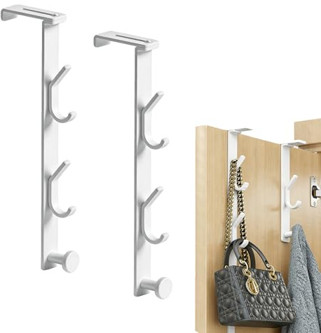 Türgarderobe Türhaken zum Einhängen,Kleiderhaken Tür Verstellbar Garderobe Tür,Türhakenleiste für Türstärken von 1,2–6 cm,Türhaken Lang Innenseite für Kleidung Taschen Handtücher,2 Stück Weiß