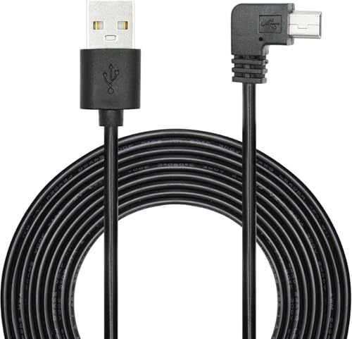 Aurorapath USB 2.0 A Male to 90 Degree Left Angle Mini USB Power Cord 11FT | Dash Cam Power charging cable for Car Camera, GPS Navigator & Other Devices