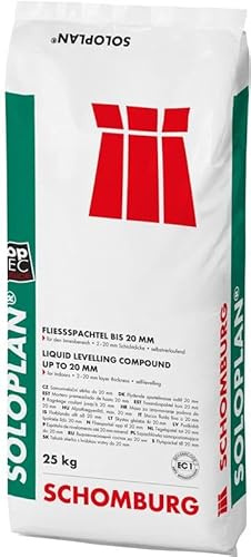 SCHOMBURG SOLOPLAN Fließspachtel, selbstverlaufende Bodenausgleichsmasse, zementäre, schnelltrocknende Ausgleichsmasse, früh begehbar, selbstnivellierend, für Innenbereich, grau - 25 kg Sack