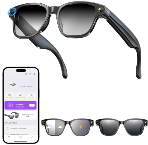 hellibito AI Smart Glasses with 8MP Camera, 1200P HD Video Recording & 4K Photos, Bluetooth Calling, Real-Time Translation, Open-Ear Speakers, 270 mAh Battery