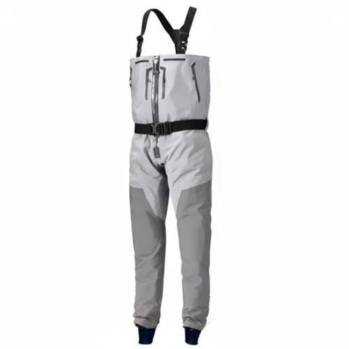 Qianly Wader senza Stivali Sigillo in Lattice Wader con Cerniera Cerniera Frontale Salopette Impermeabile Traspirante per Pescatori, Cacciatori, Grigio, L