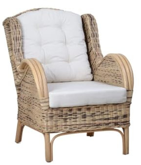 MiaMöbel | Rattansessel Panama im Landhausstil | Rattan & 100% Baumwolle | Farbton: Honig