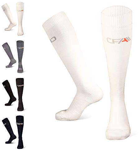 COMPRESSION FOR ATHLETES Bambus Kompressionsstrümpfe für Männer und Frauen - Überlegener für den täglichen Gebrauch, Reisen, Flüge, Schwangerschaft, Sport, Hergestellt in der EU, Weiß, L