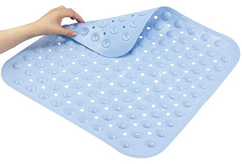 FHzytg Quadratische Duschmatte Rutschfest, TPR Duschmatte mit Massage Ball für Dusche und Badewanne, Blau, 48 x 48 cm