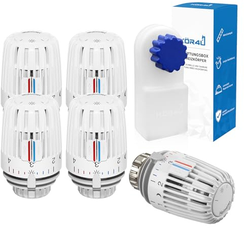5X IMI Heimeier Thermostat-Kopf 7000-00.500 mit Nullstellung, inklusive 1x kör4u Heizkörperentlüftungsbox