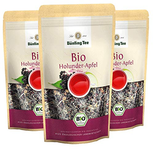 Bünting Tee Holunder-Apfel 3er Pack – loser Bio Früchtetee – 3 x 90g