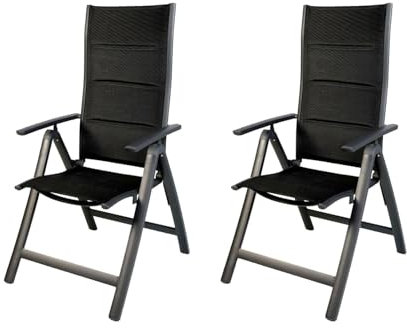 Mojawo 2 Stück Comfort Gartenstuhl - Hochlehner 6-Fach verstellbar - zusammenklappbar - gepolstert - witterungsbeständiges Aluminium