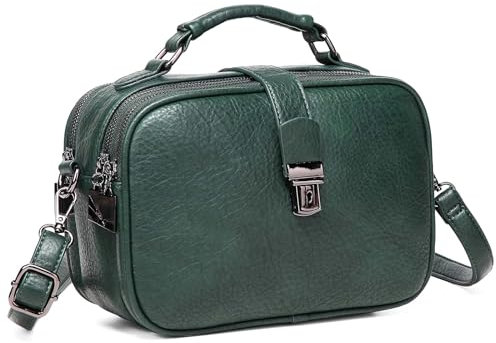 Kasgo Sac Bandoulière Femme, Multiples Poches Petit Sac a Main Femmes Bandouliere en Cuir PU 3 Compartiments Élégant Sacoche Femmes avec Sangle Amovible pour Voyage Travail Achats Vert Foncé