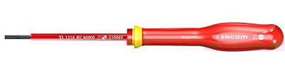 FACOM Destornillador Aislado Plano 2.5x50mm 1000V PROTWIST, Prueba a 10,000 Voltios, Mango Soft Grip, Tratamiento Tri-Coating, Ergonomía Optimizada, Resistencia, AT2.5X50VE
