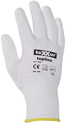 texxor 12 Stück Feinstrick-Handschuhe Nylon Topline 1922, Packung, weiß, 6/XS, Feinstrickhandschuhe, Arbeitshandschuhe, Nylonhandschuhe