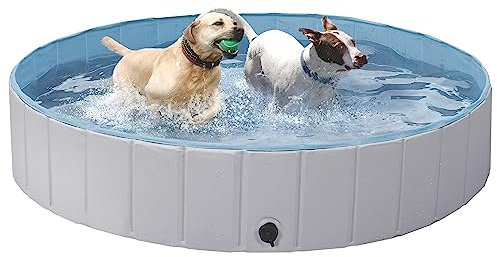 Yaheetech PVC Foldable Pet Paddling Pool Puppy Swimming Pool Portable Dog Pools Large Bathing Tub with Brush for Indoor Outdoor 120 x 30cm Gray