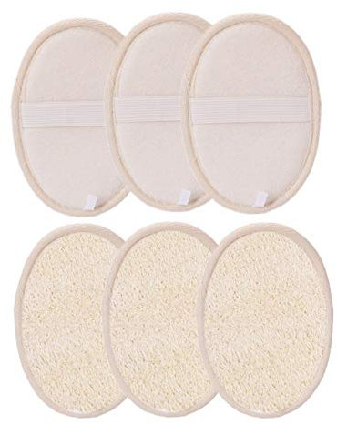 JZK 6 x Esponja de luffa natural para ducha, almohadilla esponja exfoliant para exfoliante facial y exfoliante cuerpo