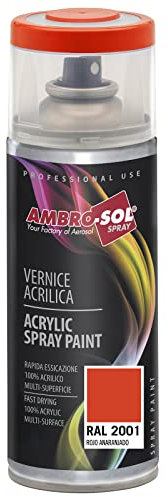 AMBRO-SOL - Pintura acrílica en spray, color Rojo Anaranjado, RAL 2001, resultado profesional en múltiples superficies, exteriores e interiores, 400 ml
