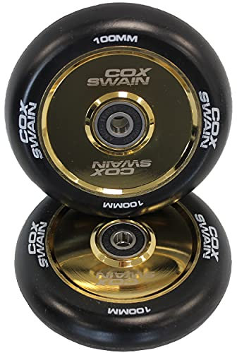Cox Swain 2 STK. X-385 High End 100mm Stunt Scooter Rollen Alu Core - ABEC 11 Lager, Black/Gold Hollowcore