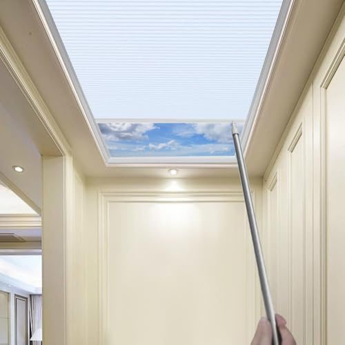 TIPIACE Manual Skylight Roof Window Cellular Honeycomb Full Blackout Waterproof Fabric Curtain Blinds for Skylight (Pure White 93021A)