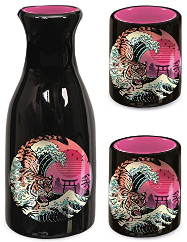 Pyramid International Vincent Trinidad Sake Set in Presentation Box (Rad Tiger Wave Design) Ceramic Sake Bottle and 2 Sake Cups - Official Merchandise (GP85785)