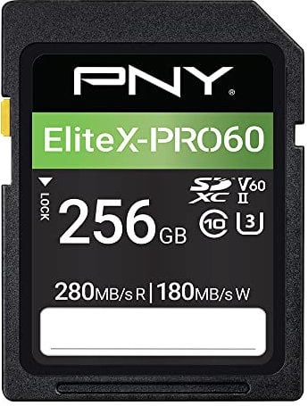 PNY 256GB EliteX-PRO60 Class 10 U3 V60 UHS-II SDXC Flash Memory Card