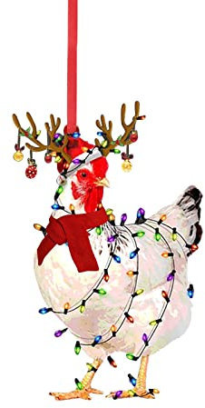 Rifuli Weihnachten Huhn Acryl Dekorationen 2022 Christbaumschmuck mit Weihnachtsschal Huhn Weihnachtsschmuck Anhänger Schaukel Banane (E #1, One Size)