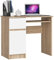 AKORD Piksel Schreibtisch Klein mit Schubladen | Computertisch | Bürotisch mit Tastaturablage | Schublade und Fach mit Tür | Holz Deko | B90 x H77 x T50 cm 30 kg | Schrank Links | Sonoma-Eiche/Weiß