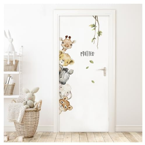 DEKO KINDERZIMMER Wandsticker Türsticker Dschungeltiere mit Name Wandtattoo personalisiert Kinderzimmer Babyzimmer Wandaufkleber Wanddeko DK1044-3