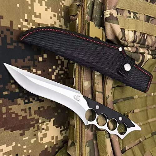 FARDEER K214 Cuchillo para Exteriores Fijo, Cuchillo de Caza de Hoja Fija, Espiga Completa, Cuchillo de Supervivencia Afilado con Funda, Cuchillo bushcraft con Mango G10, Cuchillo de cinturón