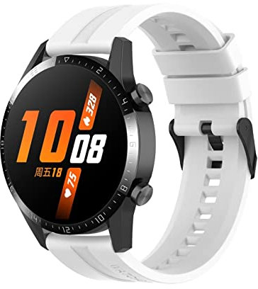FTRONGRT 20mm Uhrenarmband Kompatibel mit Ticwatch E3, Weiches Silikonarmband, Ersatzarmband für Ticwatch E3.Schwarze Schnalle Weiß