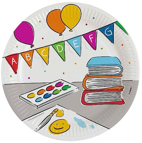 amscan 8 Eco-Teller * Schulanfang * für Kindergeburtstag und Mottoparty | FSC-zertifiziert | Einschulung ABC School Start Schulstart Kinder Geburtstag Party Pappteller Partyteller Plates