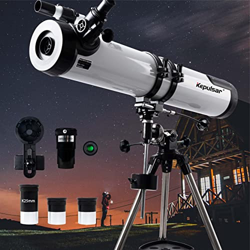Télescope réflecteur Kepulsar 114EQ pour adultes - télescope professionnel pour astronomie avec monture équatoriale manuelle et accessoires