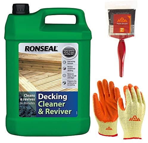5 Litre Decking Cleaner with Perfectonish Brush & Gloves - Decking Cleaner for Wood Decks, Fences,& Garden Furniture