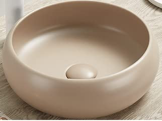 COMAD Vasque à Poser Ronde en Céramique Beige Matte - D 36 Cm - Gamme Wiki