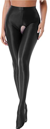 TiaoBug Damen Strumpfhose 70 Den glossy Glänzende Hose Pants Leggings Tights Modisch Matt mit Glanz Fein Strumpfhosen Schwarz Ouvert M