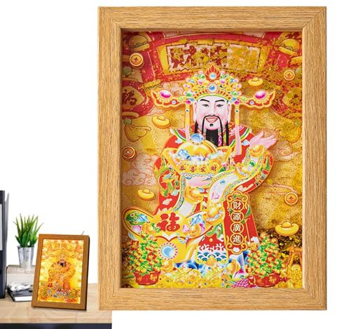 HUNYA Gott des Reichtums-Ornamente, chinesischer Feng Shui-Reichtumsgott, Beleuchtetes Gemälde „Gott des Glücks“, Mit leichtem Feng Shui-Dekor, Glücksgott-Figur, chinesisches Neujahrsgeschenk