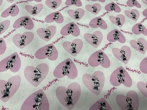 Disney-Stoffe, MINNIE HERZEN, Baumwollstoffe, Kinderstoffe, Bastel- und Bastelstoffe, Meterware 1 Meter x 140 cm