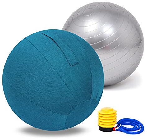 Stabilitätsball 55/65/75 cm, Yoga-Ball, Anti-Burst-Gymnastikball mit aufblasbarem Strohhalm, Stoffball, Yoga-Ball, Sitzball, Stuhl, Sitzball, ergonomischer Sitz, Büro- und Heimtrainingsball, Fitness