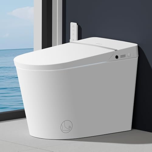EPLO Smart Toilet with Tank and Bidet, Auto Open and Close, Blackout Flush, Automatic Flush, Heated Seat, Foot Sensor Operation, One-Piece Oblong Modern