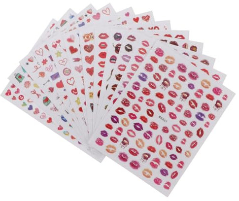 Ipetboom 12 Blätter Nagel-kunst-aufkleber Des Valentinstags Kuss-aufkleber Bunte Aufkleber Nagel Kunst Dekoration Nagelaufkleber Selbstklebender Fingernagel-aufkleber Liebeskuss Herzförmig