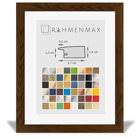RahmenMax® Toskana Bilderrahmen Holz 61x91 cm zum Aufhängen/Bilderrahmen Maßanfertigung möglich/MDF Posterrahmen/Bilder Rahmen in Eiche Rustikal Dekor mit Acrylglas/Puzzle Rahmen