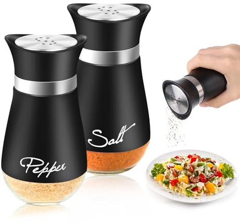 Saliere et poivriere de table set, 2 PCS salières et poivrières à fond en verre - Noir 120 ML Salieres et Poivrieres - Pour Cuisine, Barbecue en Plein Air, Barbecue, Camping-car