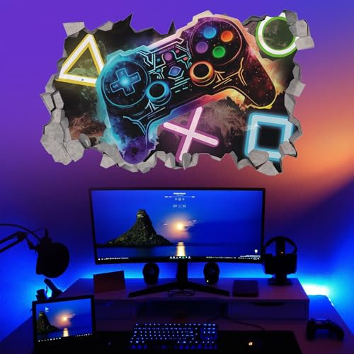 KAIRNE 3D Wall Sticker for Boys Bedroom, Xbox Gamer Wall Art, Gaming Playroom Wallpaper, Vinyl Gamer Wall Decal, Game Accessories for Room, Removable Wall Art Game Decor for Teen 83CM×50CM
