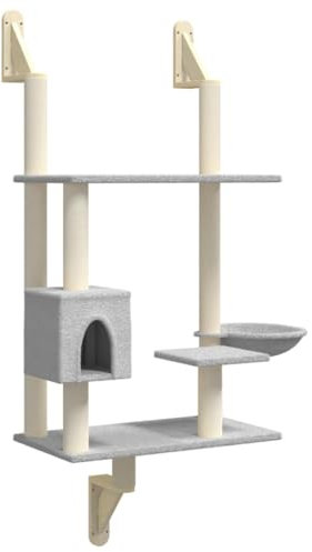 vidaXL Árbol rascador para Gatos de Pared Gris Claro 153 cm, árbol para Gatos montado en la Pared, árbol para Gatos, Muebles para Gatos