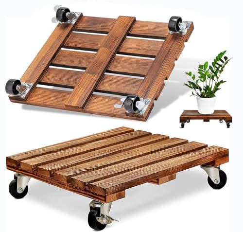 2 Pack Plant Caddy wooden plant stands outdoor with 12 inches 30CM wheels Brake garden pot stands home indoor and outdoor plant decoration brackets heavy duty rolling plant movers bracket plant dolly