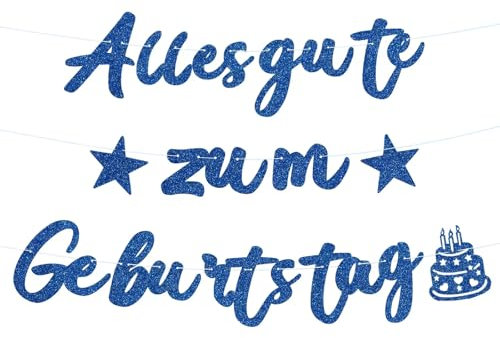 Happy Birthday Girlande Blau, Girlande Geburtstag, Geburtstagsgirlande, Happy Birthday Banner, Glitter Happy Birthday Deko für Jungen Mädchen und Kinder Birthday Decorations